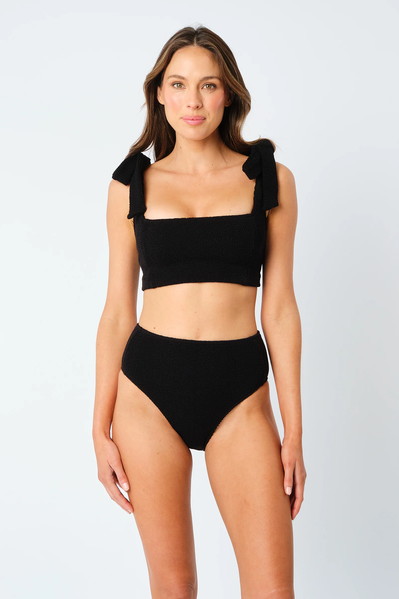 Crinkle Cut Square Neck Bikini Bralette BLACK - Image 9