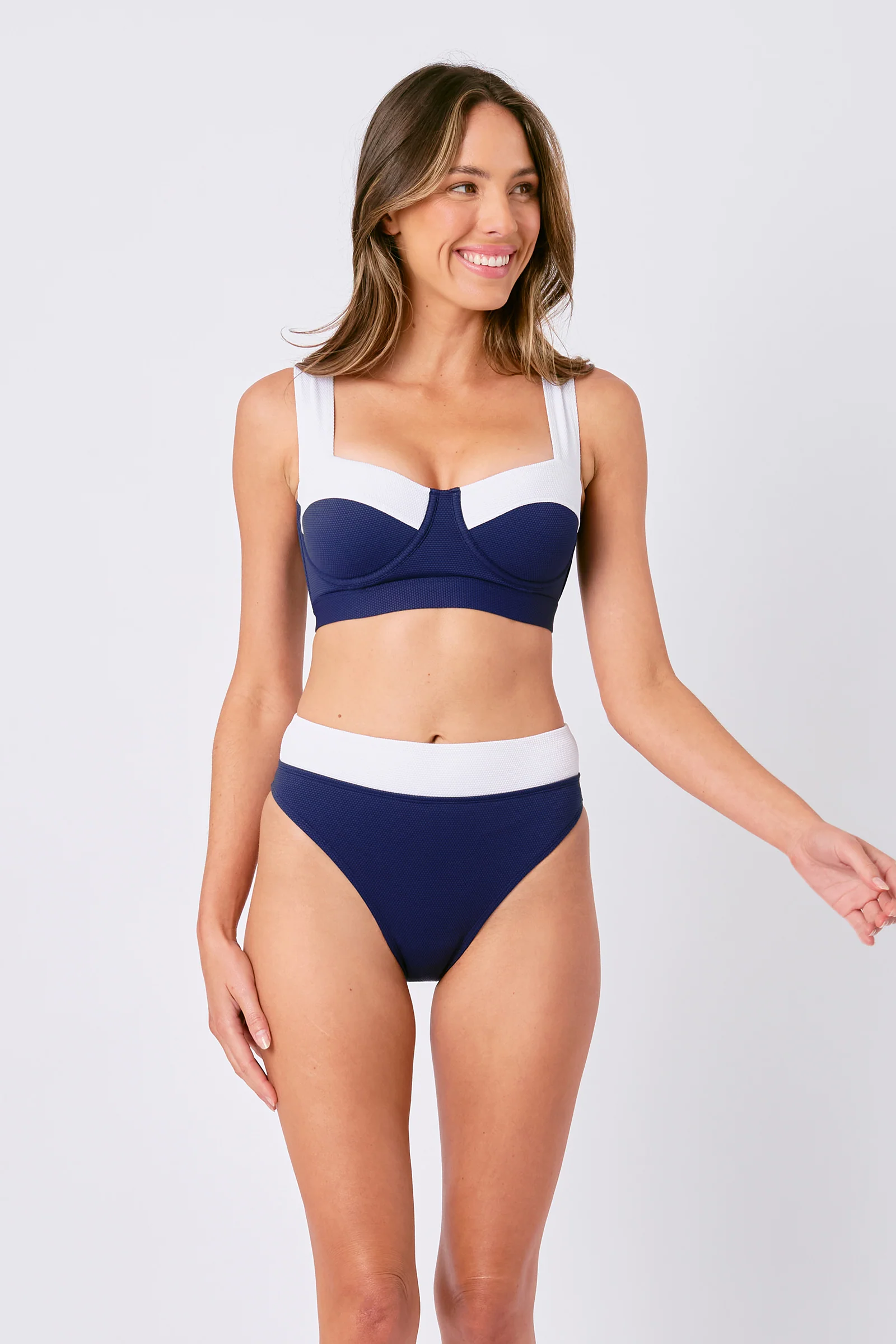 High-Cut High-Waisted Bikini Bottom NAVY MONOCHROME TEXTURE - Image 4