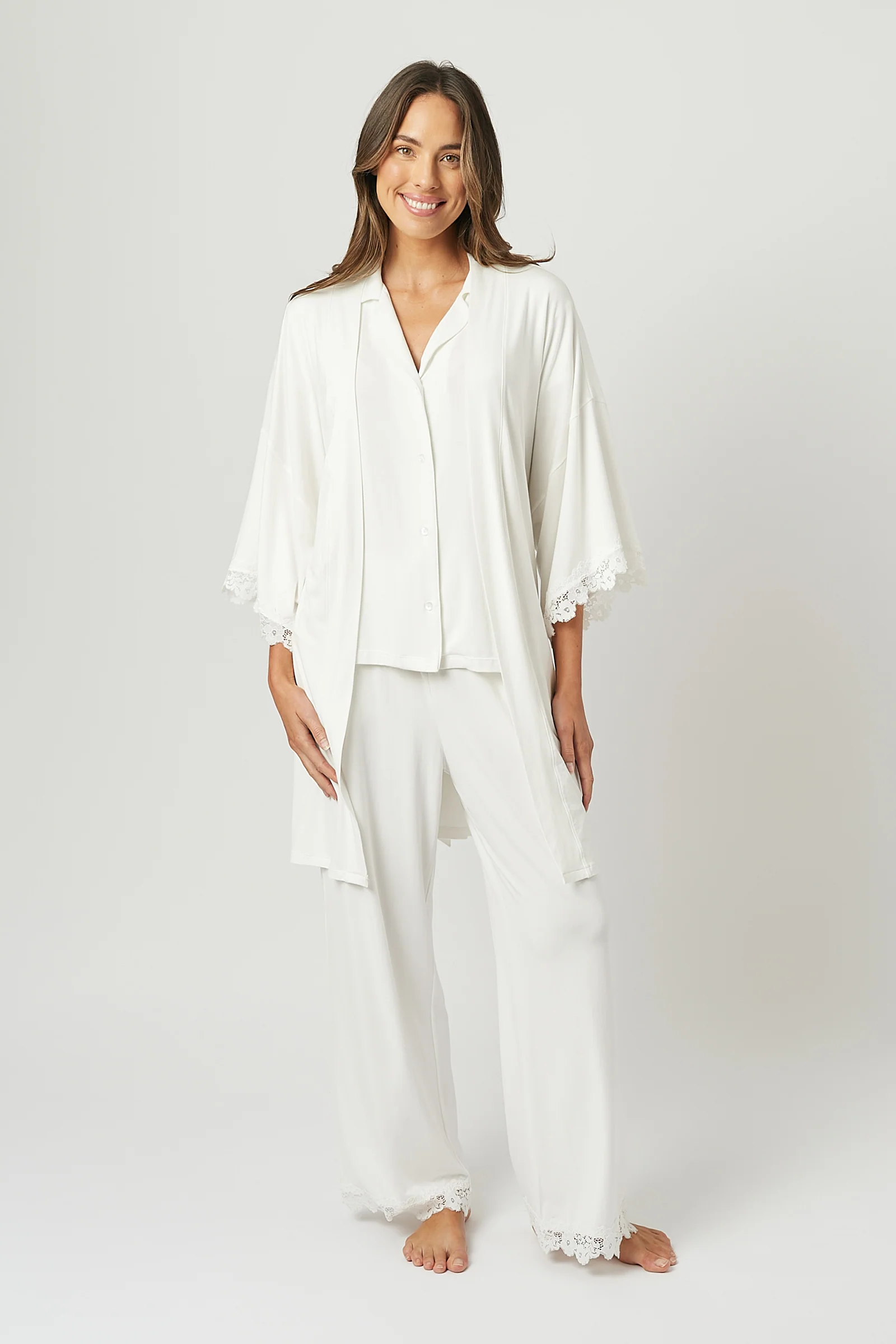 Lace Trim Modal Robe IVORY - Image 12