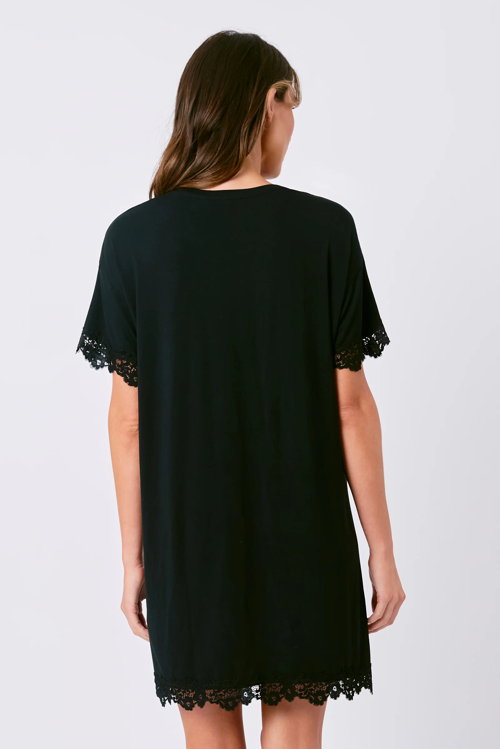 Lace Trim Sleep Tee Nightie BLACK - Image 4