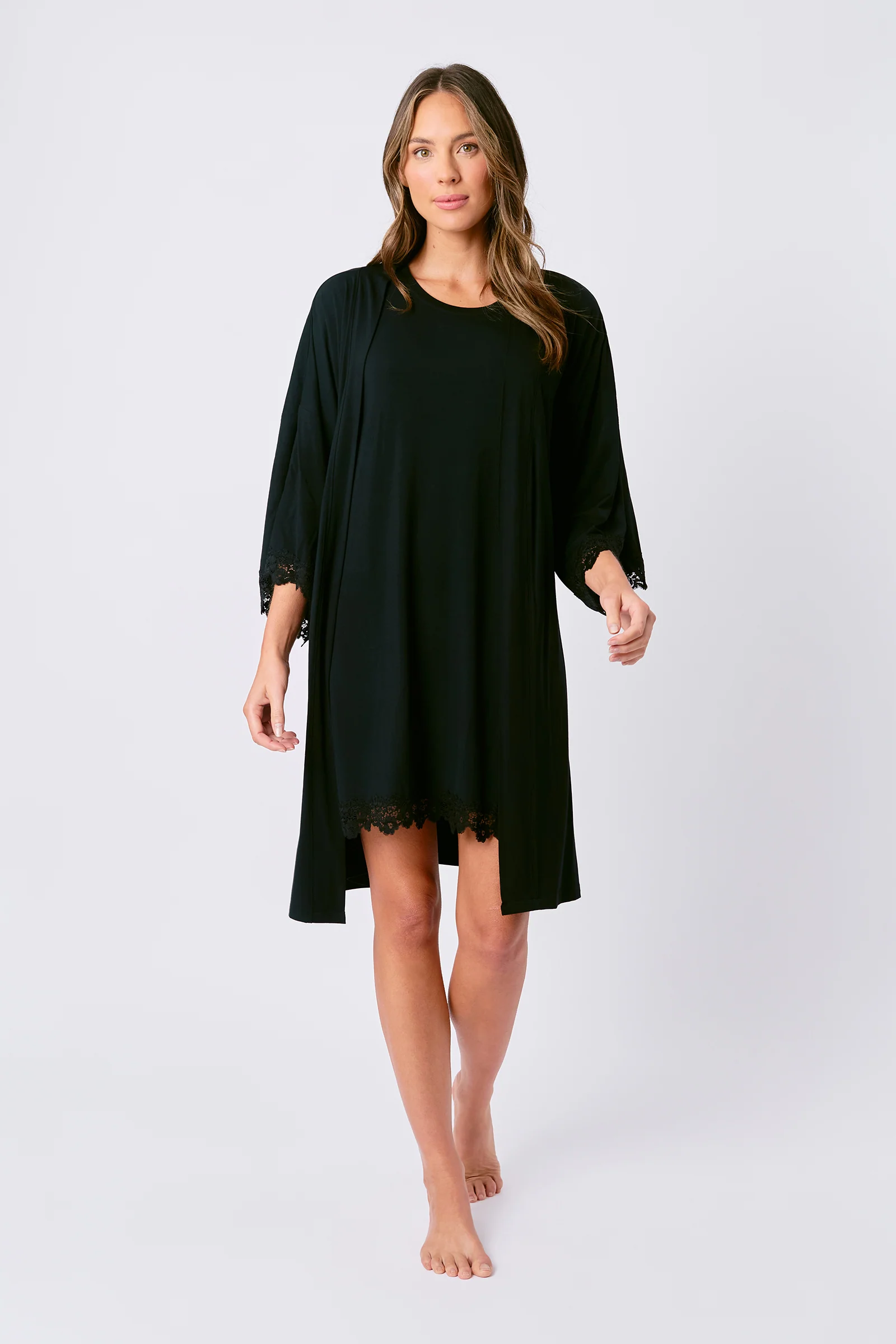 Lace Trim Sleep Tee Nightie BLACK - Image 6