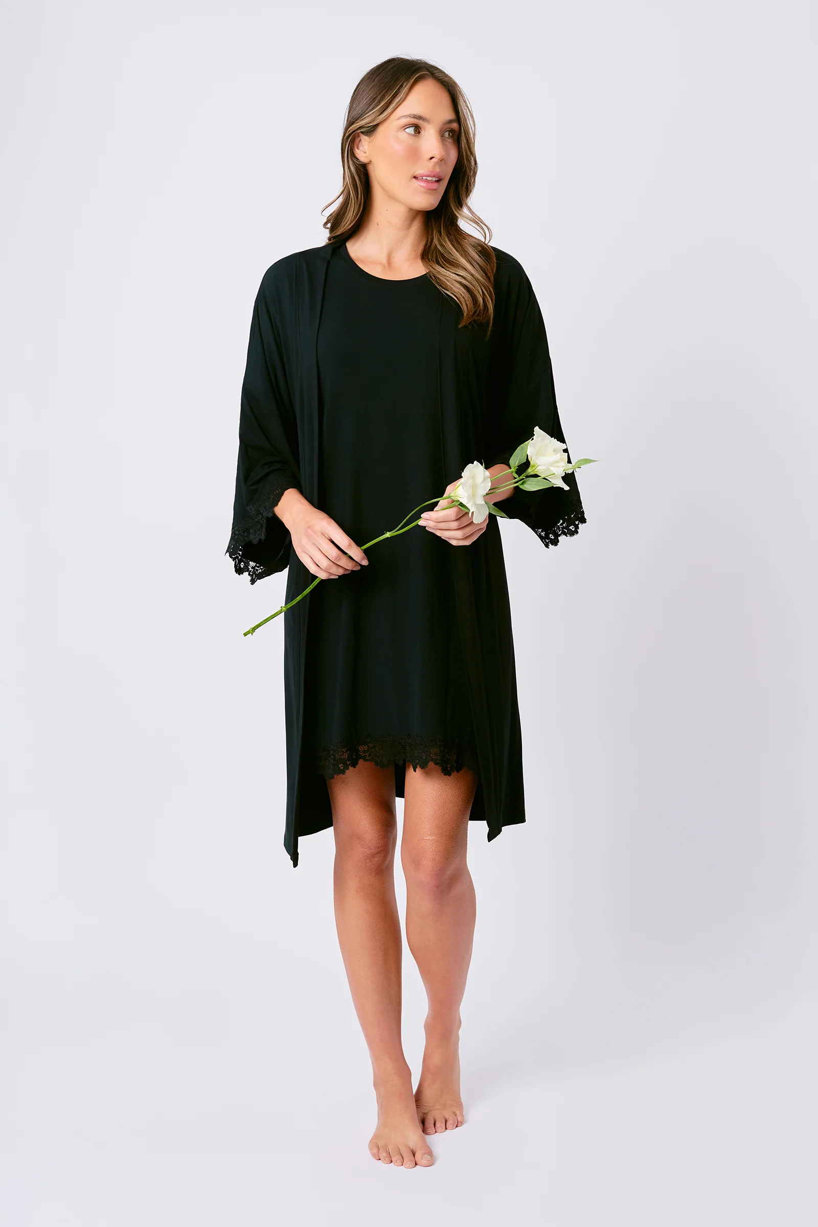 Lace Trim Sleep Tee Nightie BLACK - Image 8