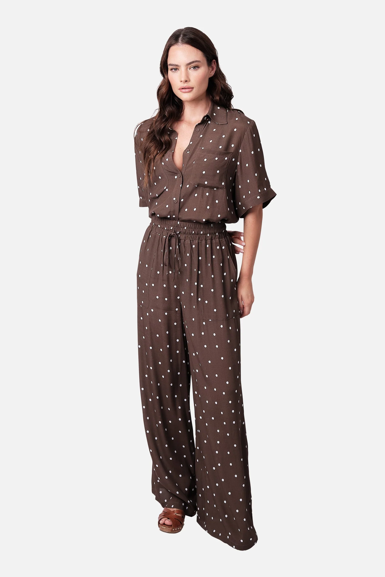 Short Sleeve Button-Up Shirt CHOCOLATE POLKA - Image 7