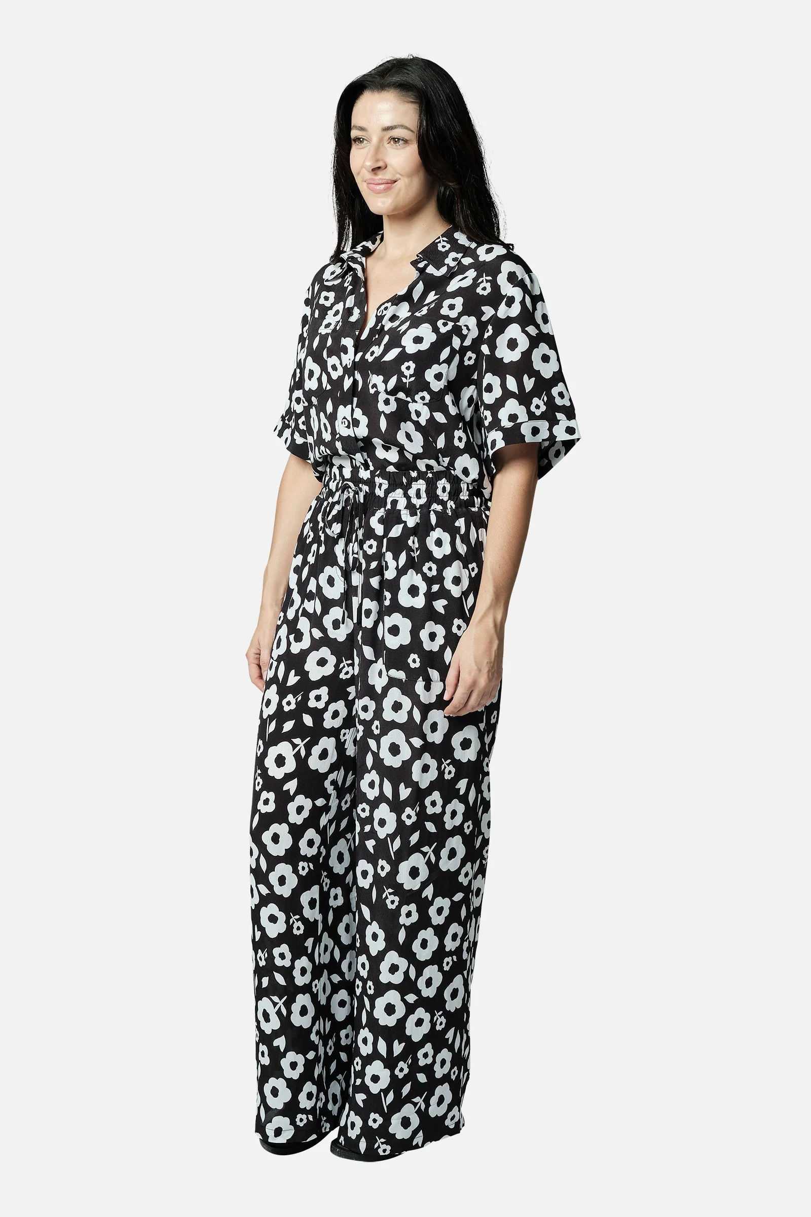 Short Sleeve Button-Up Shirt DAISY SILHOUETTE BLACK - Image 10