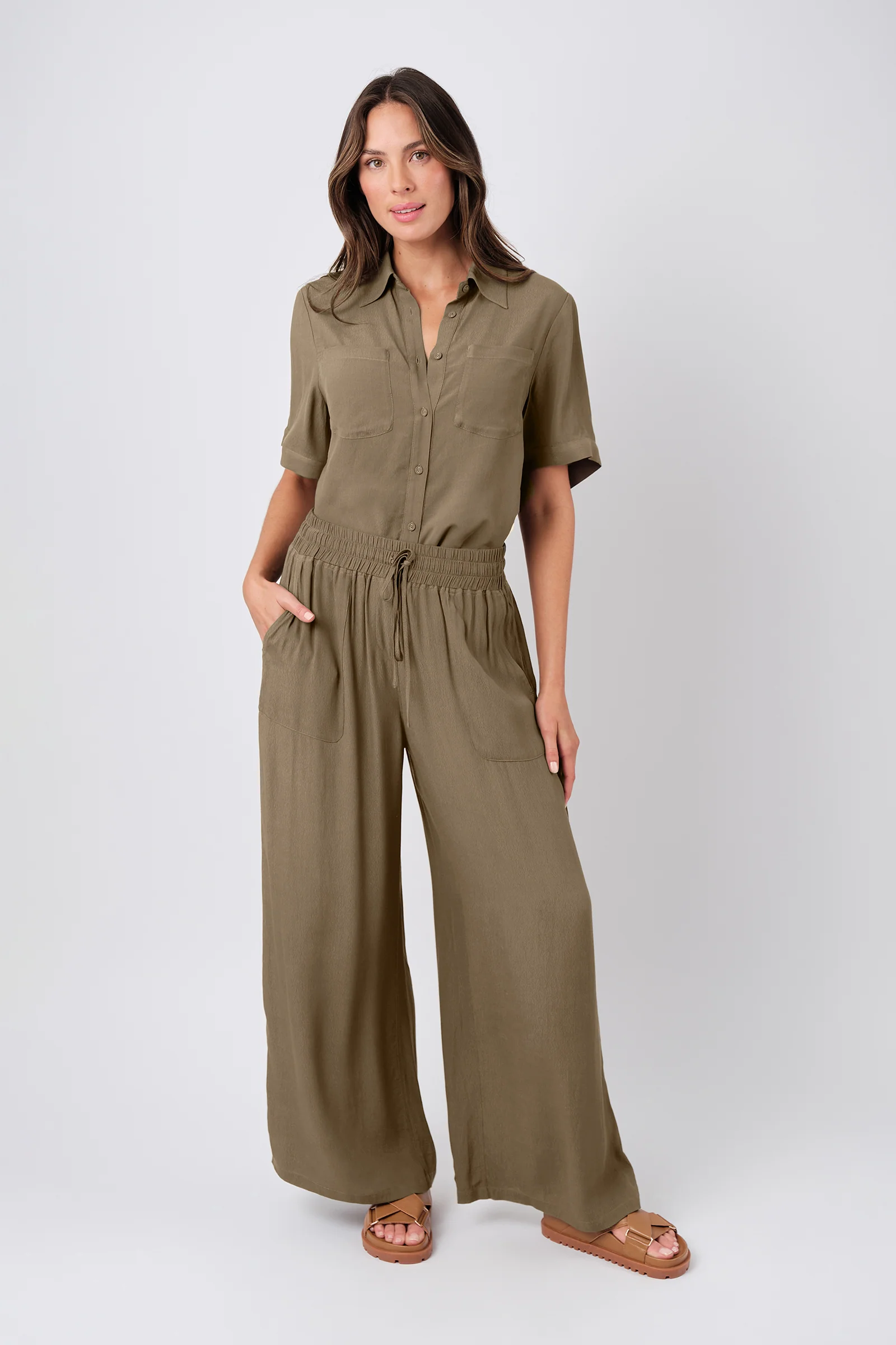 Short Sleeve Button-Up Shirt KHAKI - Image 6